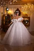 Sparkly Bling Lace Ball Gown Wedding Dress Off Shoulder Short Puff Sleeves princess Bridal Gowns embroidered With Multi-layered Lace