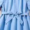 Girl's jurken Nieuw ontworpen klassieke blauwe shurk riem met korte mouwen schattige elegante stijlvolle prinses meisje jurk vakantiefeest dagelijks casual styLel2404