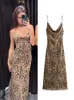 Leopard Print Sling Maxi Dress for Women 2024 Summer Elegant Rygglöst ärmlös Slip Long Dress Female Sexy Party Vestidos 240412