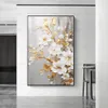 Samenvatting Goudblad Bloemen Witbloemolie Schilderkunst op canvas, poster, moderne printwand Art Home Decoratief beeld, geen ingelijste