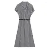 Robes de fête 2024 Black Striped Mariffon Chic Robe Midi Robe Summer Summer Souche élégante Bureau Lady Shirt Femmes coréen Bodycon Casaul