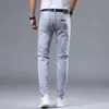 Jeans European Mens Light Gray High End Simple Youth Slim Fit Small Feet Pants Thin Fashion Brand Elastic