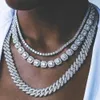 Strängar Kvinnor Luxury Prong Cuban Chain Halsband Sparkling Ice Crystal Zircon Cluster Tennis Chain Halsband Hip Hop Jewelry 240424