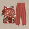 Women's Two Piece Pants New Fashion Women 2 Pieces Sets Christmas Snowflake Printed Shirts Top Casual Pants Suits Womens Outfits Loose Tops T-shirt Y240426