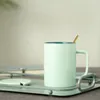 マグカップシンプルモランディカラー大容量スプーンとふたカップミルクコーヒーの家を飲むキッチン付きセラミックマグカップ