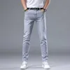 Jeans European Mens Light Gray High End Simple Youth Slim Fit Small Feet Pants Thin Fashion Brand Elastic