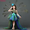 Dresses Posh Dream Girl Pea Flower Party Tutu Dresses for Halloween with Train Tulle Pea Princess Children Party Evening Dress