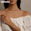 チェーンWOSTU 925スターリングシルバーラブハートファイアオパールチャームブレスレットチェーンネックレス女性ジュエリーウェディングギフト