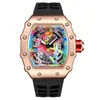 Fashion Men Quartz regarde Kongo 68-01 Graffiti Dial Date Auto Auto Luminal Hand Silicone Band Sport Wrist Watch 240425