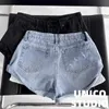 Shorts pour femmes Summer Retro High Pocket Rouled Wide-Leg Denim Shorts Femme Jean Féminino Y240425