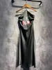 Casual Dresses Women Halterneck Black Sling Dress Floral Embroidery Viscose Off-shoulder Sleeveless Summer 2024 Female Vintage Robe
