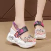 Boots Platform Sandals Women 2022 Chunky Red High Heels White Summer Fashion Transparent Increase Wedge Rhinestone Sandals Mujer