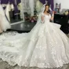 Sleeve Gown Chapel Dresses Long Tiered Ball Skirt Train Ivory Bridal Gowns V-Neck Plus Size Lace Appliqued Wedding Dress Custom Made Robe De Mariee s