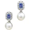 Stud -oorbellen modieus Tanzanian Blue Artificial Pearl Beige 925 Silver Ear Pendant Set met veelzijdige koolstofdiamant.