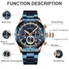 손목 시계 Curren Men Top Brand Luxury Sports Quartz Mens ES Full Steel Waterproof Chronograph Wrist Men Relogio Masculino Y240425