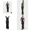 女性用の基本的なカジュアルドレスフォーマルオックランウェイパーティーレイブ衣装高級フェザーストラップダブルレイヤーサテンブラックドレス2023ドロップD DHECW