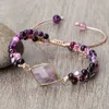 Pulsera de embalaje de cristal de color púrpura de cuentas Cadena de colmillo de colmillo de cuerda de yoga bohemia joyería de regalo para mujeres