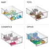 Stackable Plastic Pantry Storage Bin with Pull-Out Drawers - Kitchen Supplies Organizer for Cabinet, Fridge, Freezer - Clear/Lumiere Blue