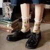 Mujeres calcetines ultra delgado seda dulce y transpirable transparente volante floral bordado encaje