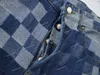 Casual blauw mozaïek rechte denim pant -ontwerper damoflag marque l damier veer plaid patchwork denim broek jogger sport jeans parel knop