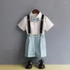Kläder sätter barn formell remskjorta kort bowtie set barn sommarpograf födelsedagsklänning pojkar piano performance dance costume