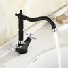 Badrumsvaskar Krampar Svart mixer och kallt vatten TAPS Dual Handle Copper Brass Vessel Swivel ZR391