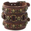 Gothic Punk Vintage Hiphop Schädel Nietkügelchen Armband Brauner Pirat -Skelettbreite Leder Bangelband Armbänder Accessoires Y7470573