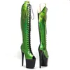 Dansschoenen Leecabe 20 cm/8inch zwart met groene bovenste open teen platform Disco Party High Heel Pole Boot