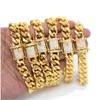 Fußkettchen Goldfarbe Hip Hop Rock Frauen Fußkettchen Micro Pave CZ Clasp Cuban Link Chain Foot Schmuck 230425 Drop Lieferung OTLZN