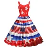 L Independeny Day Womens Summer Sexig rem AMERICAN FLAGGT RETRO stor swingklänning