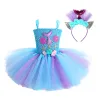 Robes Kids Girls Cosplay Party Robe Princess Dress Up Mermaid Tulle Tutu Robes Theme Birthday Party Costume avec un bandeau de fleur