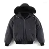 Mens Down High Quality Real Fur Winter Mens Mooses Ballistic Bomber Parka Jackets Warm Outwear Coat Windproof Short