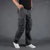 Calça masculina de alta qualidade cargo algodão casual reto soltggy bagggers calças de perna larga e roupas de homem