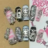 Handmade Y2K Full Cover False Nails Tips Square Stars Skull Press On Nail Reusable Short Acrylic Coffin Fake Nail With Glue Gift 240425