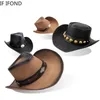 Breda randen hattar hink hattar nya % läder män kvinnor västerländsk cowboy hatt bred grim gudfader hattar gentleman kyrka sombrero hombre jazz cap y240425