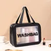 Pvc Cosmetic Bag Transparent Large Capacity Bath Bag Pu Waterproof Portable Toiletry Bag Women's Portable Travel Storage Bag