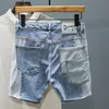 Slim Straight Jeans Shorts Men Personality Multi Pocket Licked Color Stitching Patch Patch Ruped Denim Shorts мужская уличная одежда 240415