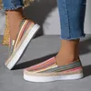 Casual Shoes Stripe Canvas Woman Thick Sole Slip-On Espadrille Sneakers Ladies Sailor Style Vacation Linen Loafers