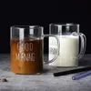 Guten Morgen Glas Becher Kaffee Milch Frühstückstasse Becher mit Griff transparent Getränkware Haushaltsgeschenk für Kinder Set 240418
