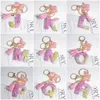 Keychains Lanyards Söt harts A-Z Initialer Letter Keychain Pink Sparkle Farterfly Tassel Pendant Keyring For Women Girl Purse Handväskor smycken gåva