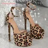 Scarpe vestiti con stampa leopardo Pompe sexy per arrivare le donne super sottili tacco alto e peep punta in pelle scamosciata tendenza alla moda