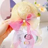 Hundkläder Cat Headwear Practical Allergy Free Easy Wearing Straw Hat With Bow-Knot Ornament Pet Bright Color