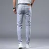 European Trendy Style Jeans for Mens Slim Fit Light Gray Elastic Washed Casual Small Straight Leg Versatile Long Pants Thin