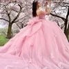 Vestido mexicano Vestido de 15 Anos Pink Charro Quinceanera Vestidos de encaje de encaje Beads Tull Corsé dulce 16 Vestido Abiti Cerimonia