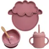 Baby Silicon Feeding Bowl Set Silicon Sheep Teller Sippy Tasse mit Strohhalmnahrungsmittelqualität BPA kostenlos wasserdichtes Geschirr für Kinder 240416