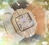 Square Roman Tank Men's Watch's Shiny Starry Full Diamonds Ring Quartz Batterz Core Président militaire Good Innewless Steel Iced Out Montres Montre de Luxe