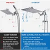 Cabeça de chuva de desvio de 3 vias com computador de mão, modo de lavagem de energia embutida, configuração de pausa, braço de extensão ajustável com junta de trava-aço inoxidável