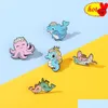 Подвески отвороты штифты коробка Carton Seahorse Whale Octopus Brooches для женщин Металлический сплав животные домашние собака Брош Броч