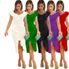 Повседневные платья твердые оборки Bodycon Midi Женщины Элегантная сексуальная оболочка тонкая рукавица V-образное вырезо