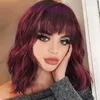 Waihai tiktok wig women maux long long coill hair Air frange vin rouge épaule longueur de maïs perms perruques chimiques fibres ensembles